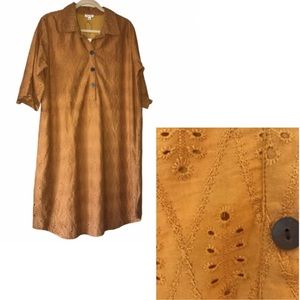 Boho Eyelet Mustard Dress Midi